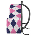 White Blue And Pink Argyle Pattern Print Backpack