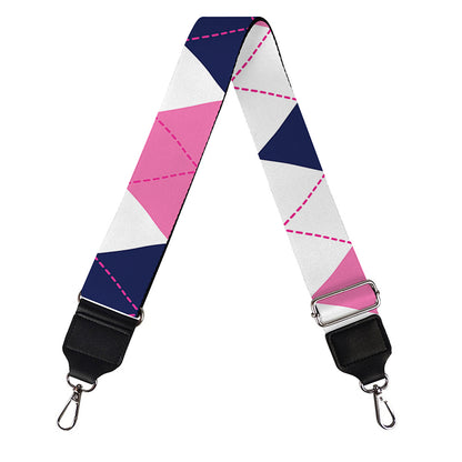 White Blue And Pink Argyle Pattern Print Bag Strap