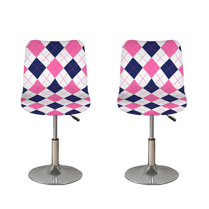 White Blue And Pink Argyle Pattern Print Bar Stool Covers