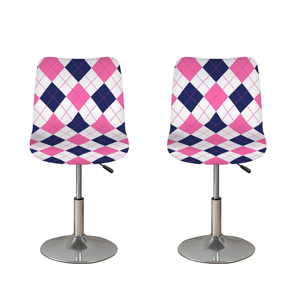 White Blue And Pink Argyle Pattern Print Bar Stool Covers