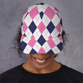 White Blue And Pink Argyle Pattern Print Baseball Cap