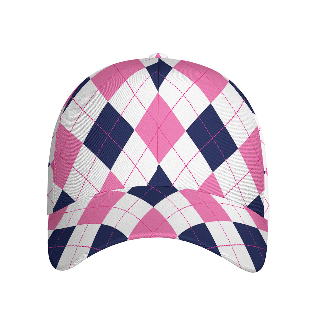White Blue And Pink Argyle Pattern Print Baseball Cap