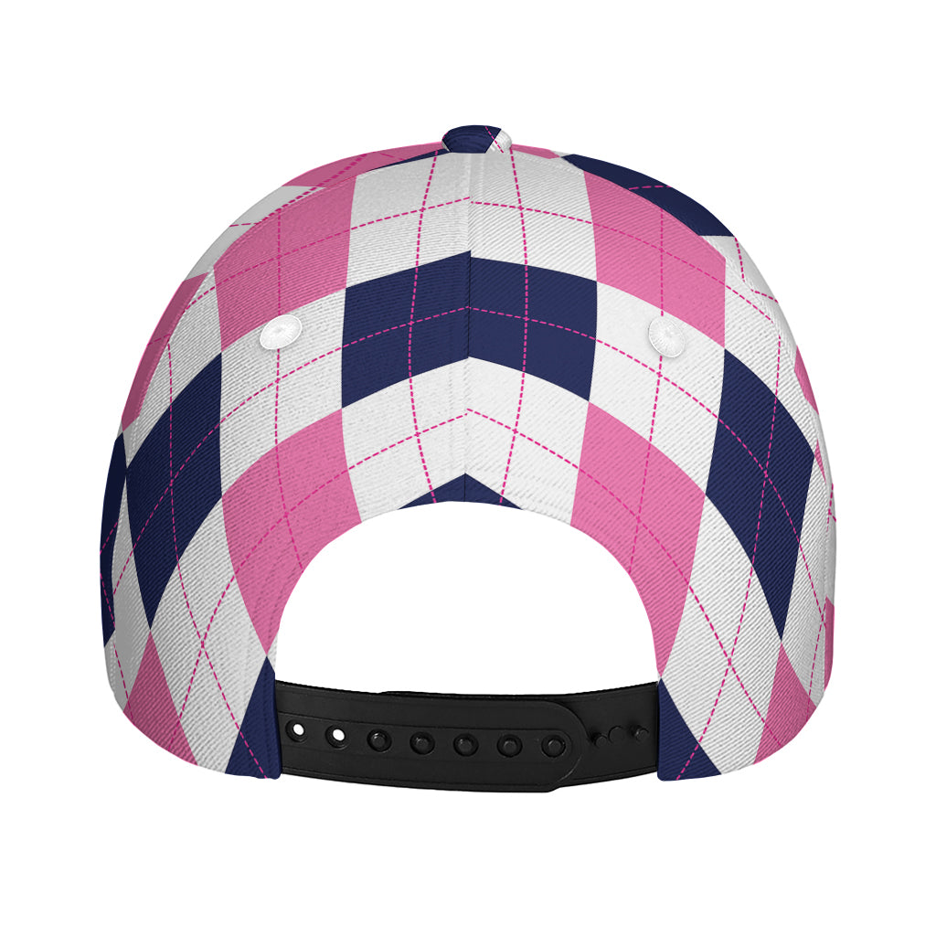 White Blue And Pink Argyle Pattern Print Baseball Cap