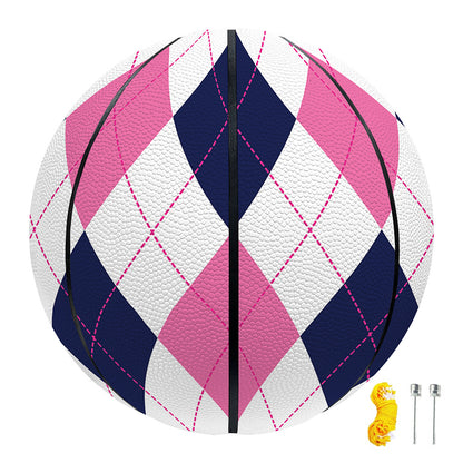 White Blue And Pink Argyle Pattern Print Basketball