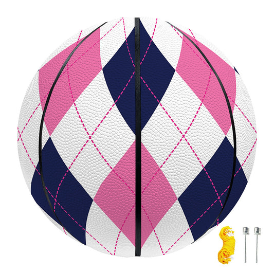 White Blue And Pink Argyle Pattern Print Basketball