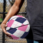 White Blue And Pink Argyle Pattern Print Basketball