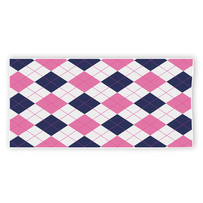 White Blue And Pink Argyle Pattern Print Beach Towel