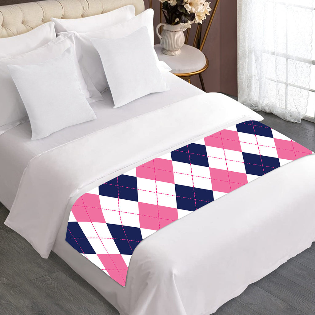 White Blue And Pink Argyle Pattern Print Bed Runner