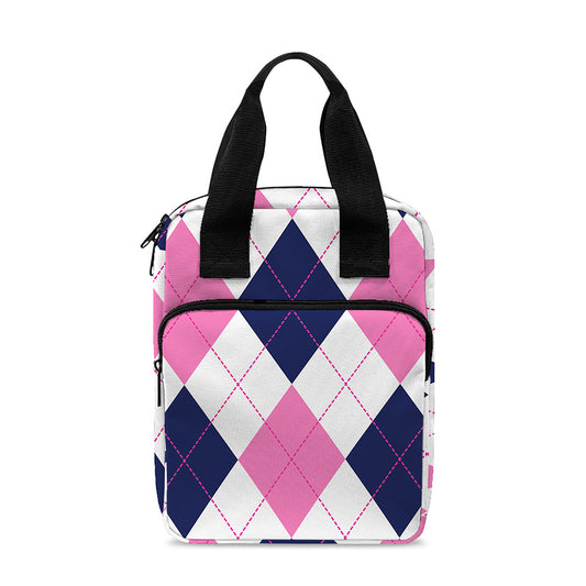 White Blue And Pink Argyle Pattern Print Bible Tote Bag