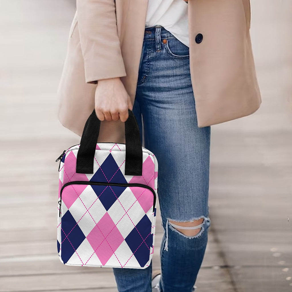White Blue And Pink Argyle Pattern Print Bible Tote Bag