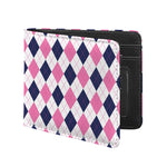 White Blue And Pink Argyle Pattern Print Bifold Wallet
