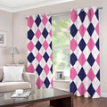 White Blue And Pink Argyle Pattern Print Dimout Grommet Curtains