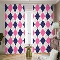 White Blue And Pink Argyle Pattern Print Dimout Pencil Pleat Curtains