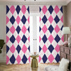 White Blue And Pink Argyle Pattern Print Blackout Pencil Pleat Curtains