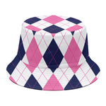 White Blue And Pink Argyle Pattern Print Bucket Hat