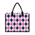 White Blue And Pink Argyle Pattern Print Canvas Tote Bag