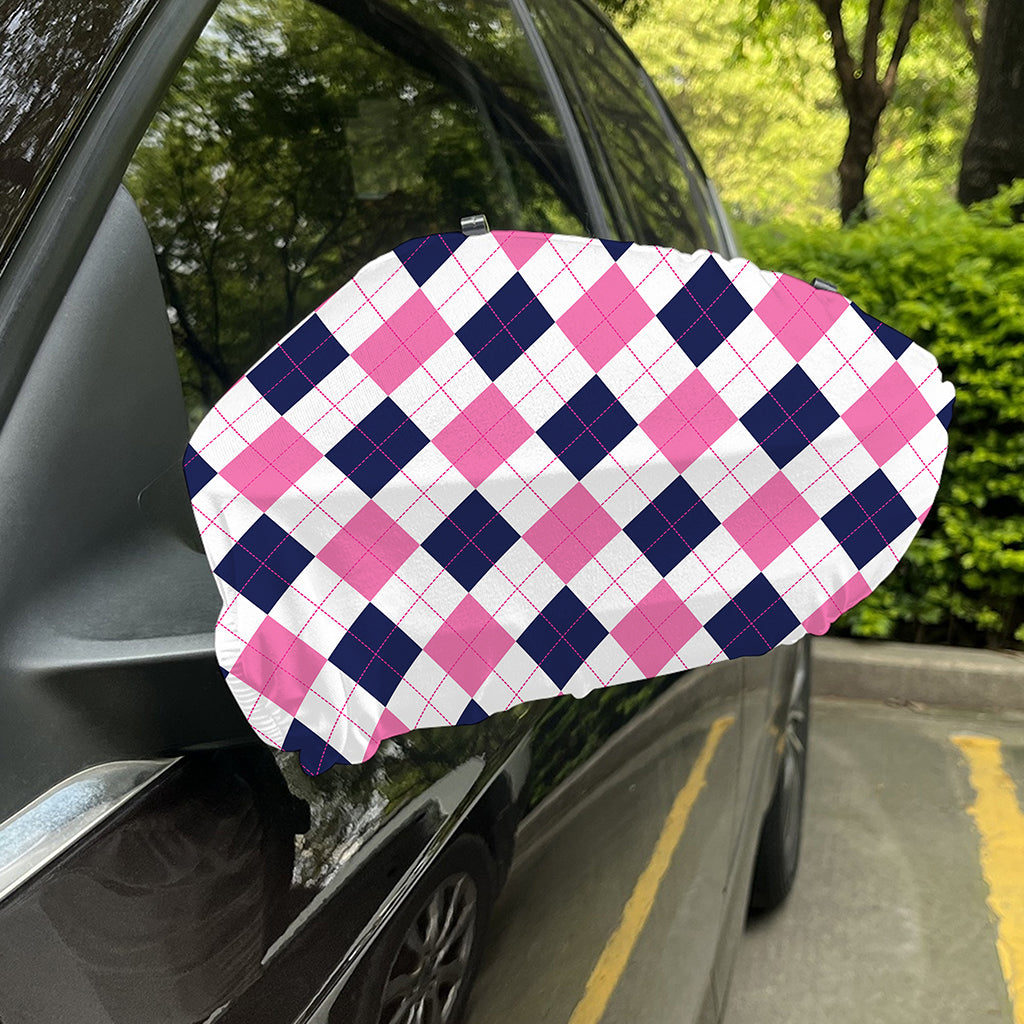 White Blue And Pink Argyle Pattern Print Car Side Mirror Covers