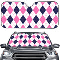 White Blue And Pink Argyle Pattern Print Car Windshield Sun Shade