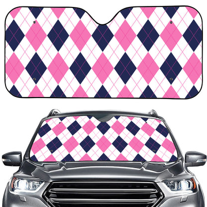 White Blue And Pink Argyle Pattern Print Car Windshield Sun Shade