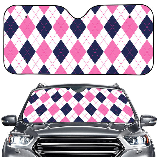 White Blue And Pink Argyle Pattern Print Car Windshield Sun Shade