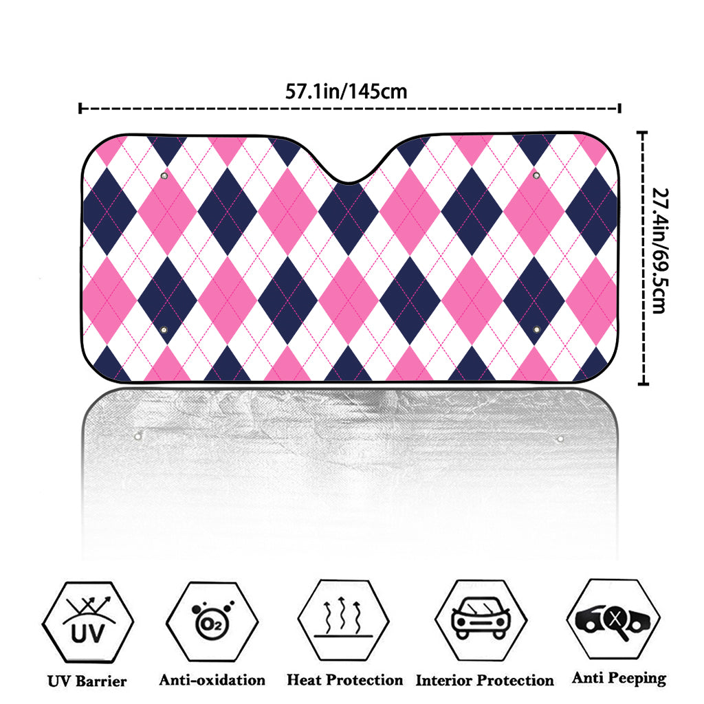 White Blue And Pink Argyle Pattern Print Car Windshield Sun Shade