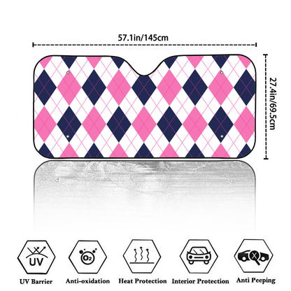White Blue And Pink Argyle Pattern Print Car Windshield Sun Shade