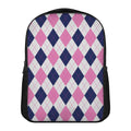 White Blue And Pink Argyle Pattern Print Casual Backpack