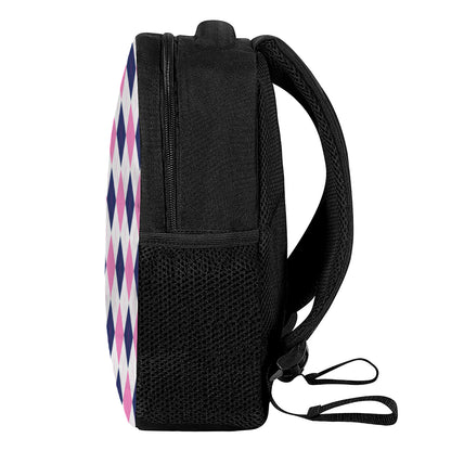 White Blue And Pink Argyle Pattern Print Casual Backpack