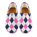 White Blue And Pink Argyle Pattern Print Casual Shoes