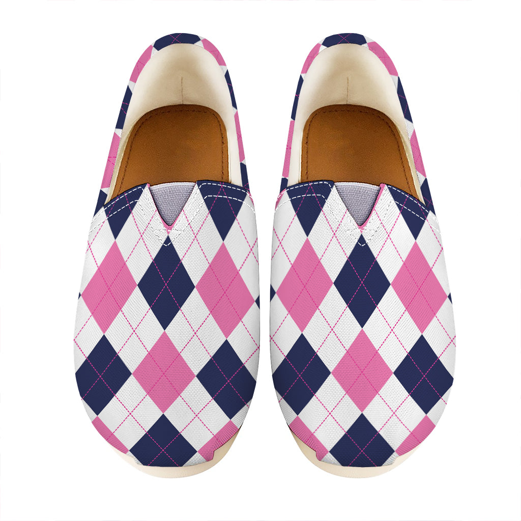 White Blue And Pink Argyle Pattern Print Casual Shoes