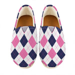 White Blue And Pink Argyle Pattern Print Casual Shoes