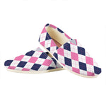 White Blue And Pink Argyle Pattern Print Casual Shoes