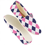 White Blue And Pink Argyle Pattern Print Casual Shoes