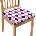 White Blue And Pink Argyle Pattern Print Chair Cushion Cover