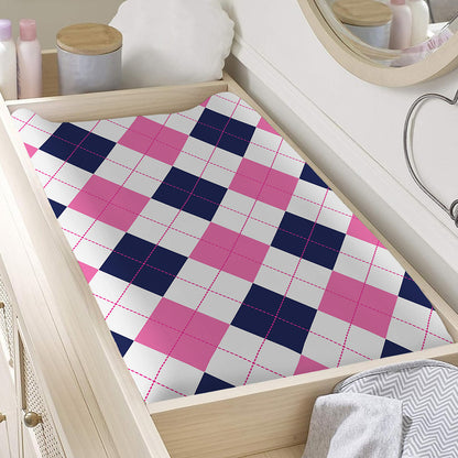 White Blue And Pink Argyle Pattern Print Changing Pad Cover