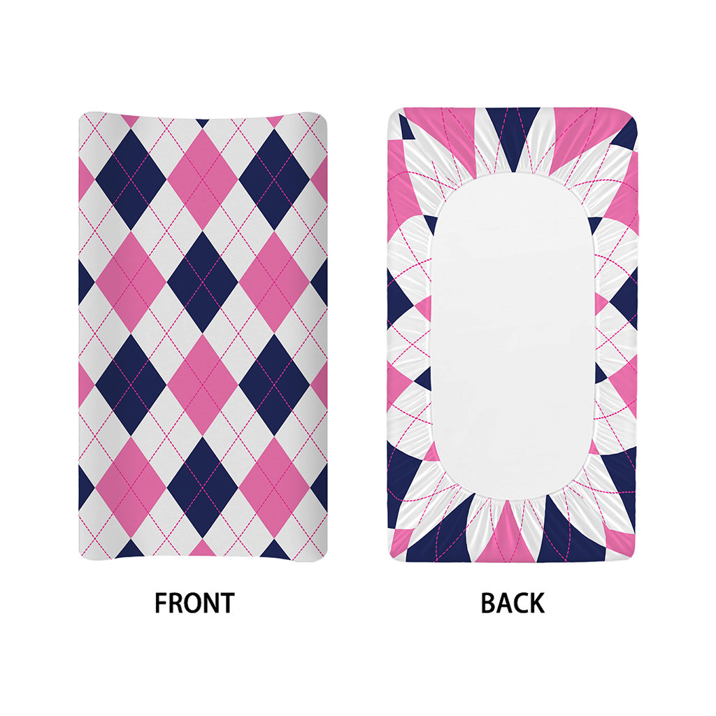 White Blue And Pink Argyle Pattern Print Changing Pad Cover