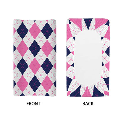 White Blue And Pink Argyle Pattern Print Changing Pad Cover
