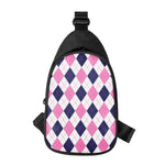 White Blue And Pink Argyle Pattern Print Chest Bag