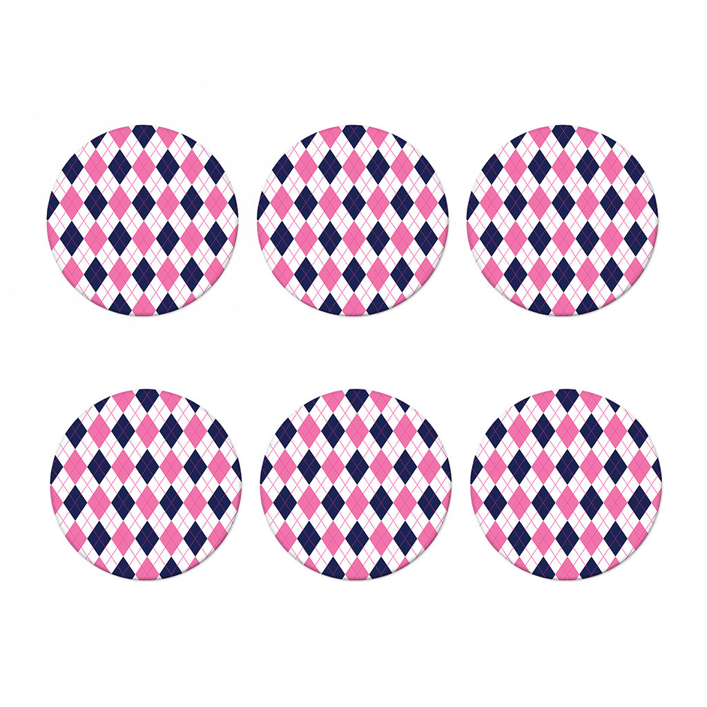 White Blue And Pink Argyle Pattern Print Coaster Set