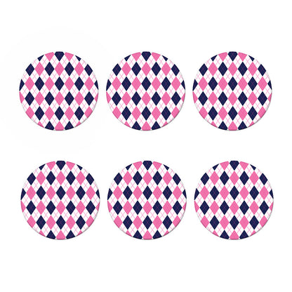 White Blue And Pink Argyle Pattern Print Coaster Set