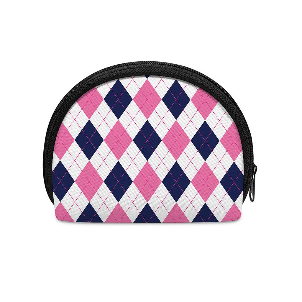 White Blue And Pink Argyle Pattern Print Coin Purse