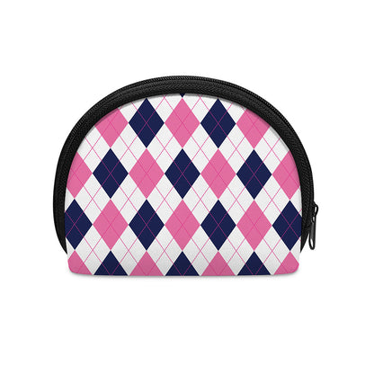 White Blue And Pink Argyle Pattern Print Coin Purse