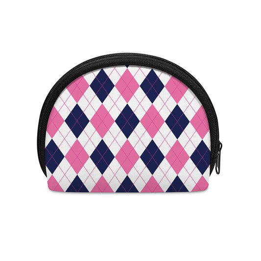 White Blue And Pink Argyle Pattern Print Coin Purse
