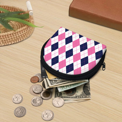 White Blue And Pink Argyle Pattern Print Coin Purse
