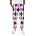 White Blue And Pink Argyle Pattern Print Cotton Sweatpants