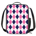 White Blue And Pink Argyle Pattern Print Crossbody Lunch Bag