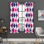 White Blue And Pink Argyle Pattern Print Curtain