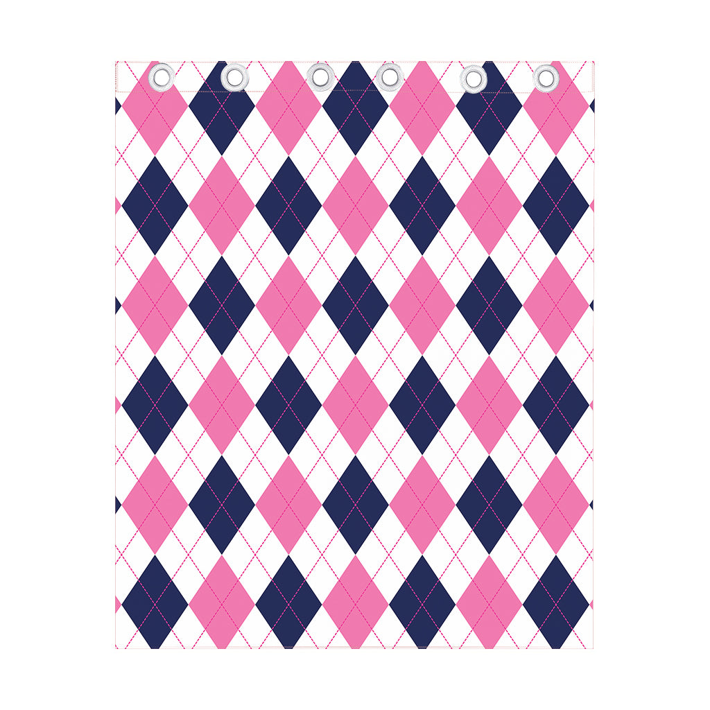 White Blue And Pink Argyle Pattern Print Curtain