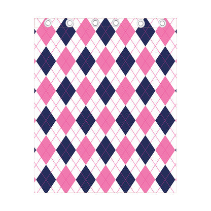White Blue And Pink Argyle Pattern Print Curtain