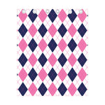 White Blue And Pink Argyle Pattern Print Curtain